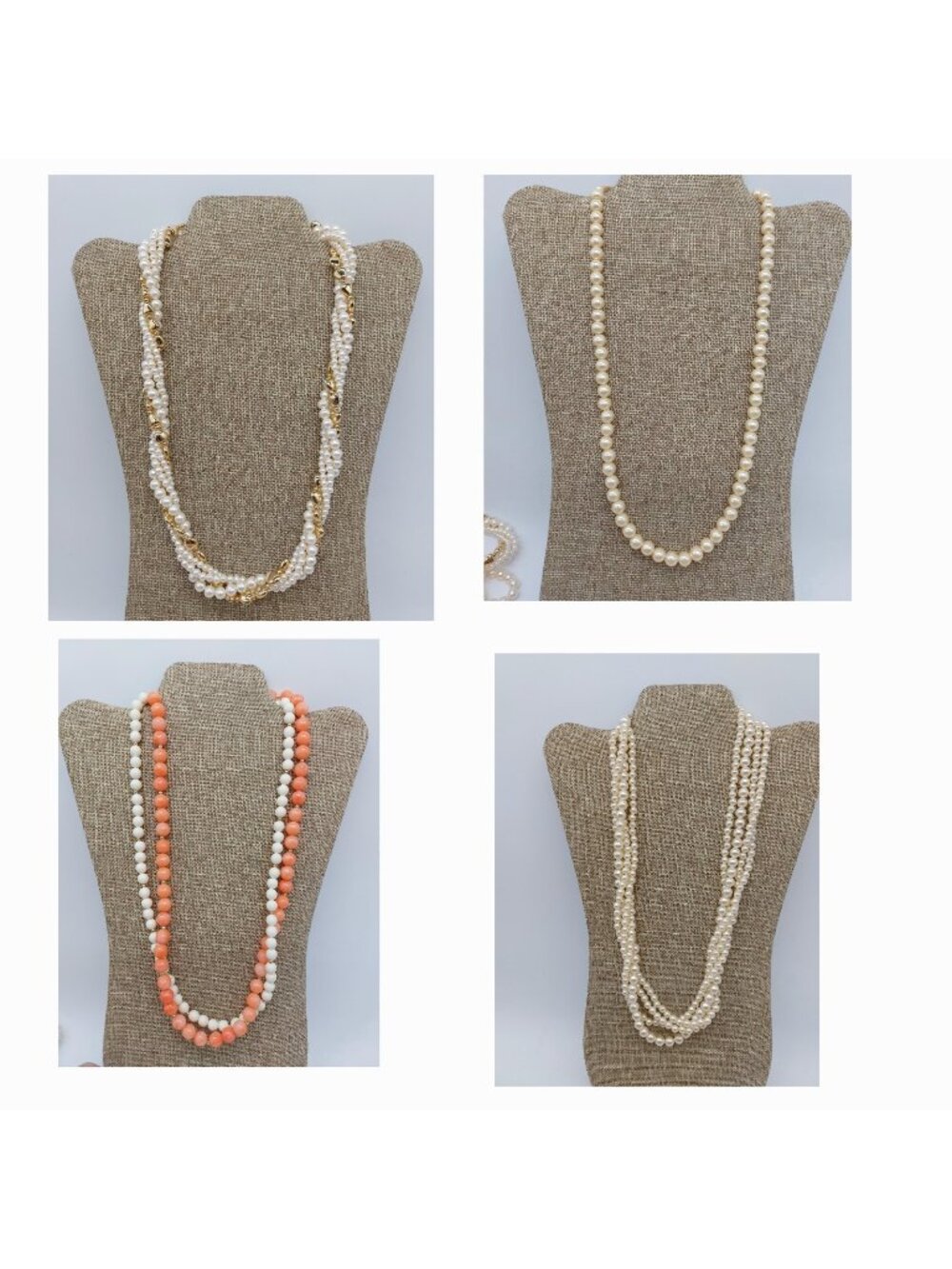 Faux Pearl Necklace Lot Of 4 Multi Stands Chokers